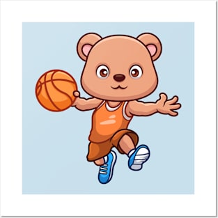 Basketball Bear Cute Cartoon Posters and Art